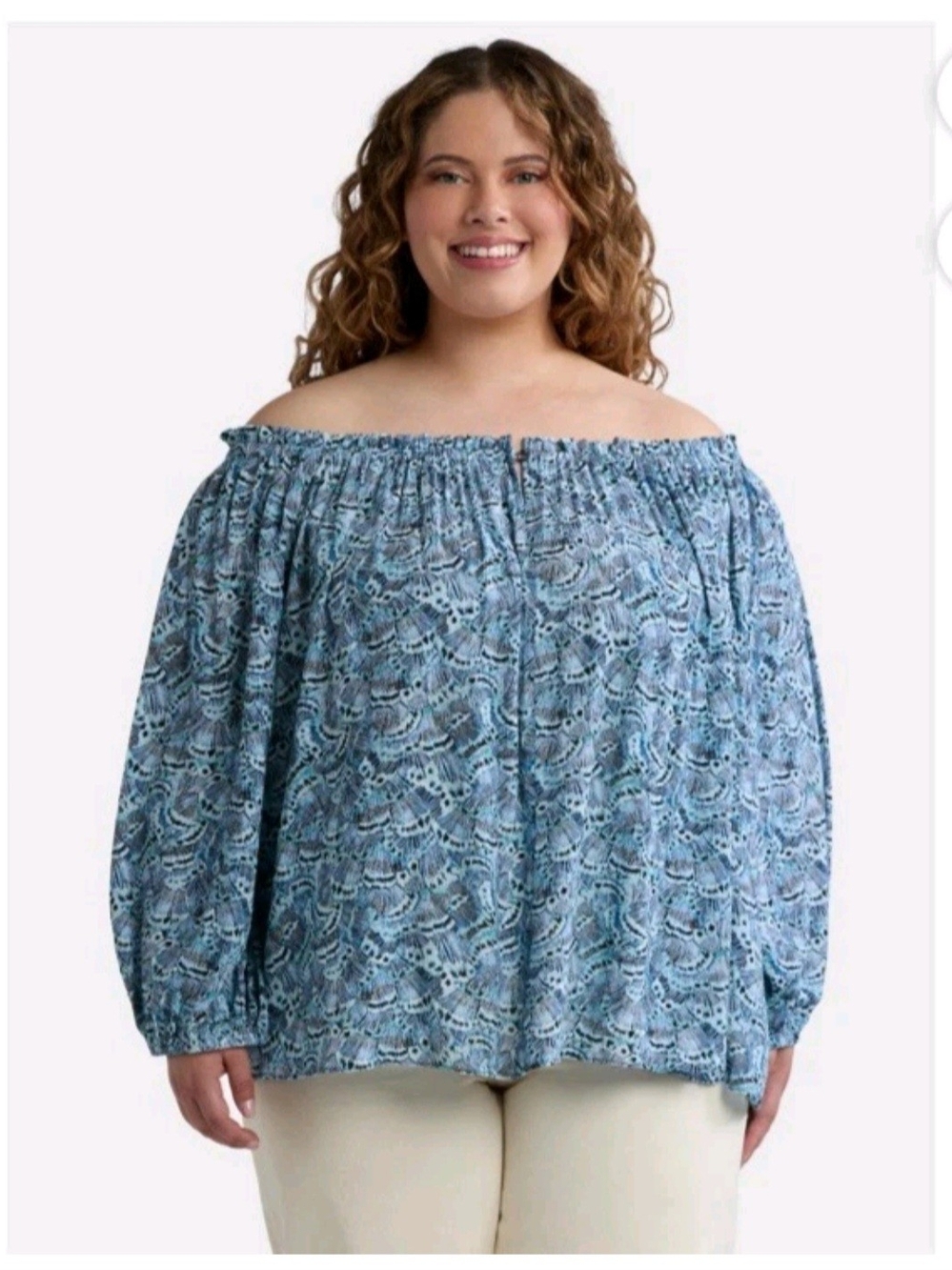 Terra & Sky Women's Plus Blue Depths Convertible Off the Shoulder Blouse Size 2X
